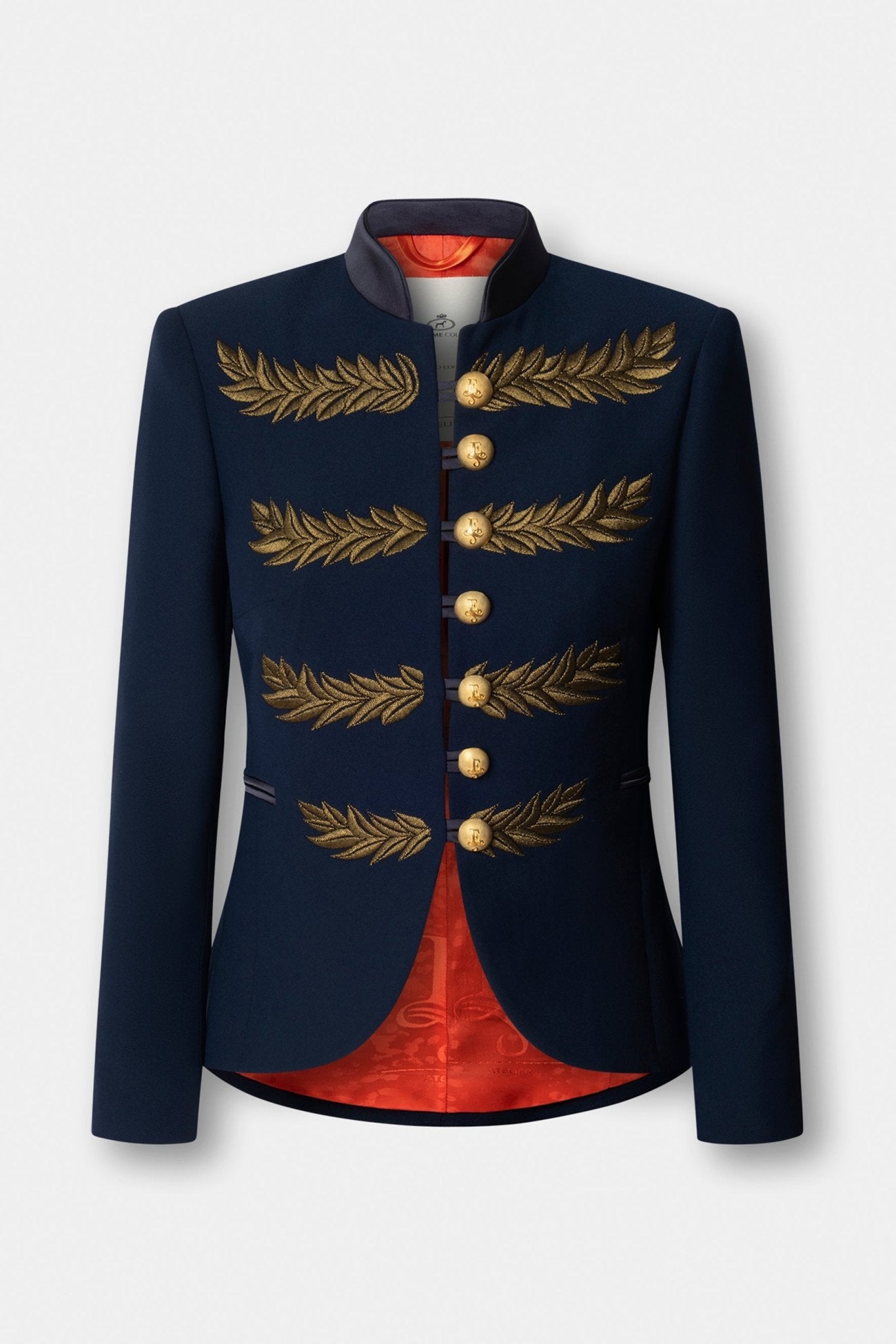 Blazer azul marino bordada Renata Love Gold de The Extreme Collection en color azul marino con detalles en hilo dorado.