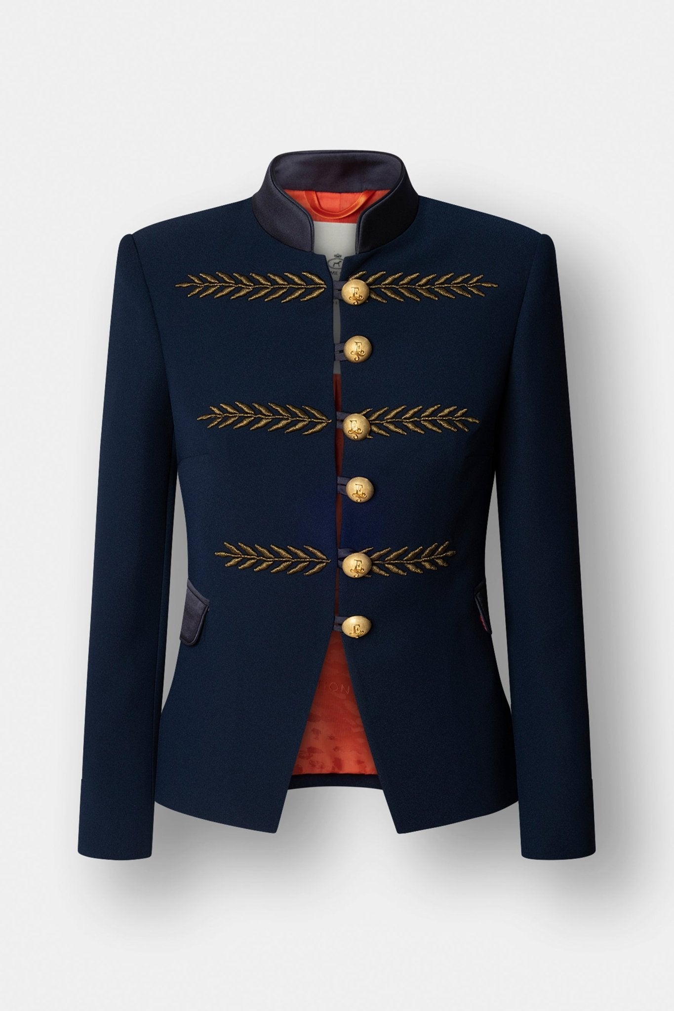 Blazer corta marino bordada Renata Gold de The Extreme Collection en color azul marino con bordados en hilo dorado.