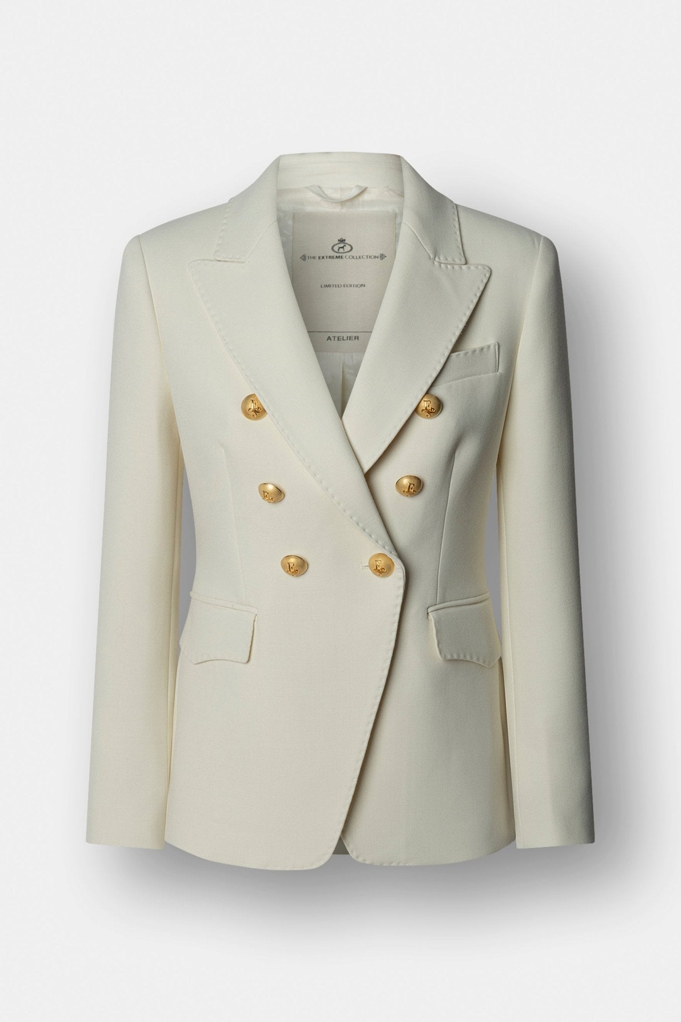 Blazer cruzada blanca Garcia Vintage 02 de The Extreme Collection con detalle de picado en solapa y bolsillos.
