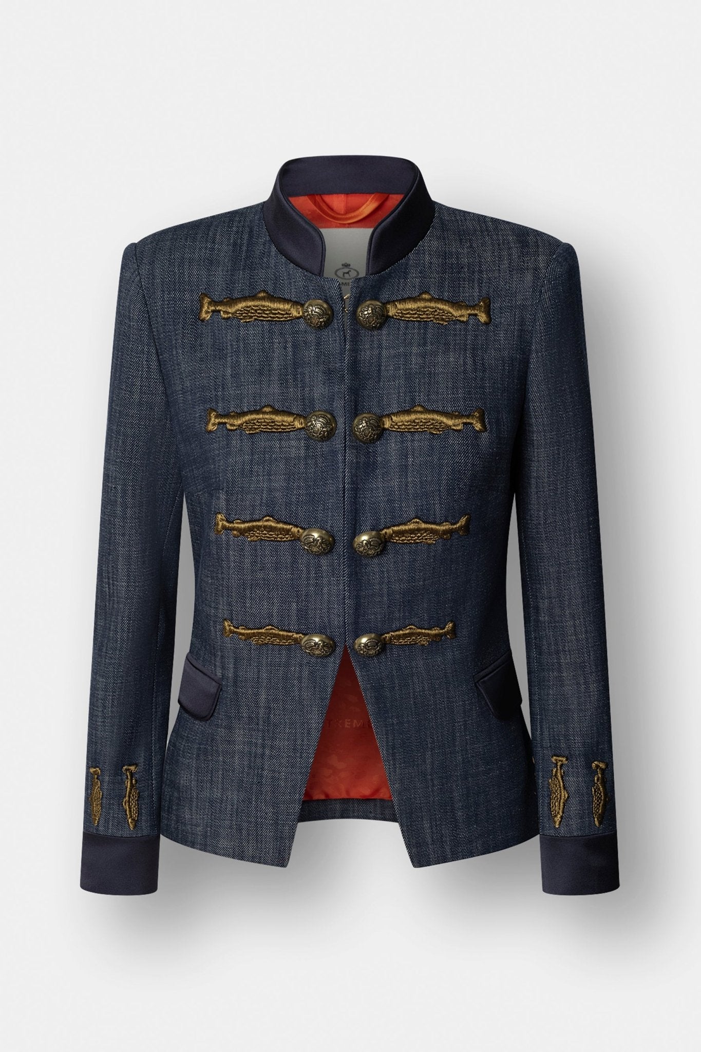 Blazer denim con bordados Nuvola Denimde The Extreme Collection confeccionada en tejido denim de 100% algodón con bordados dorados.