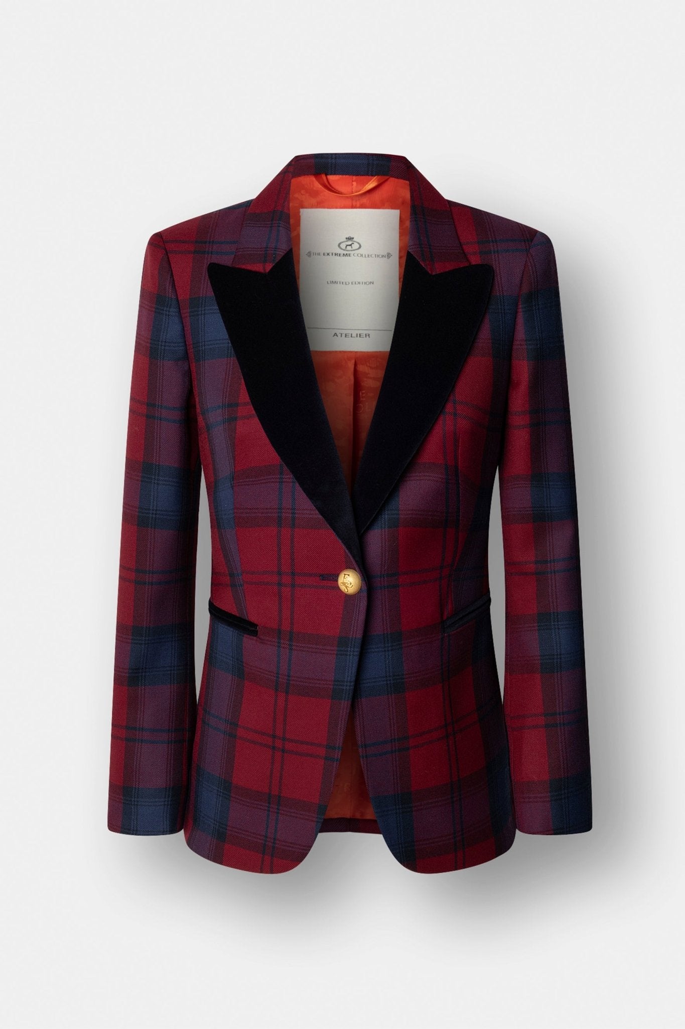 Blazer de cuadros con solapa de terciopelo Douglas de The Extreme Collection en tonos granate y azul marino