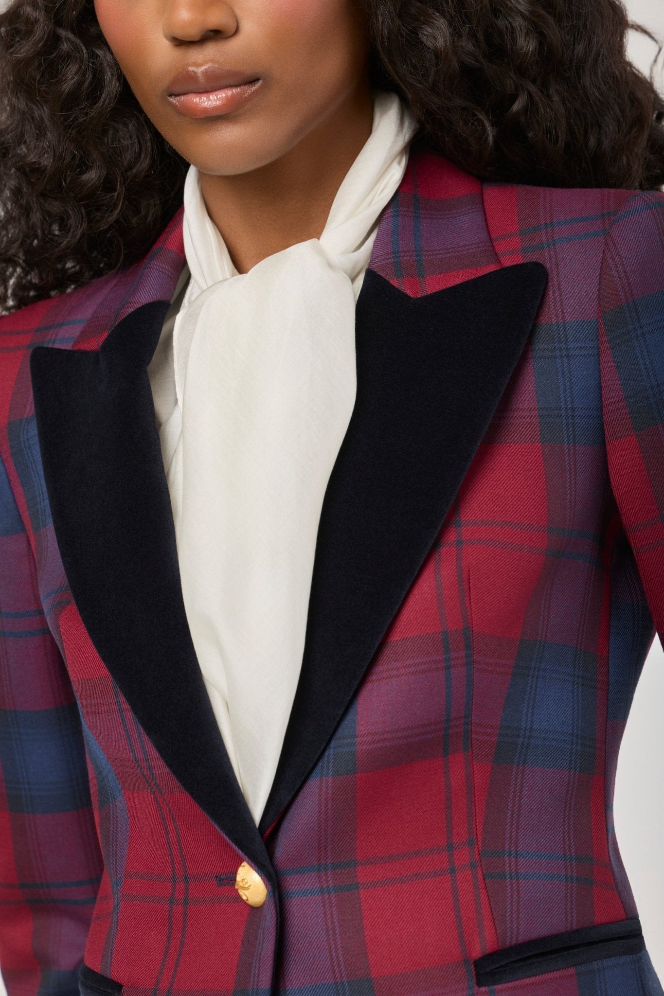 Blazer de cuadros con solapa de terciopelo Douglas de The Extreme Collection en tonos granate y azul marino