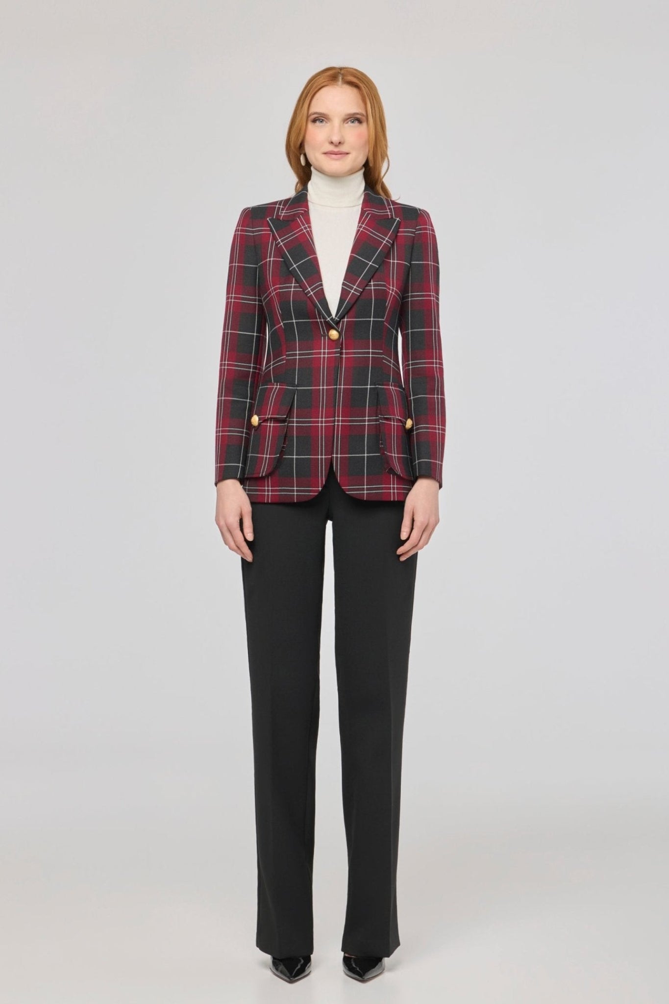 Blazer de cuadros escoceses Gregor de The Extreme Collection en tonos burdeos, negro y blanco.