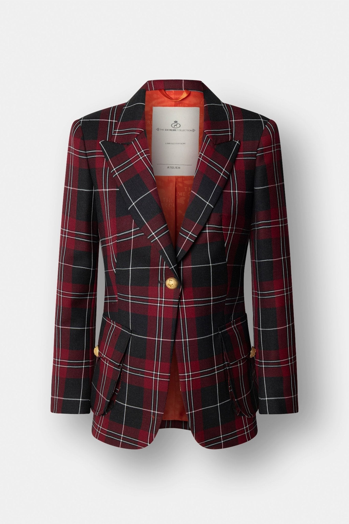 Blazer de cuadros escoceses Gregor de The Extreme Collection en tonos burdeos, negro y blanco.