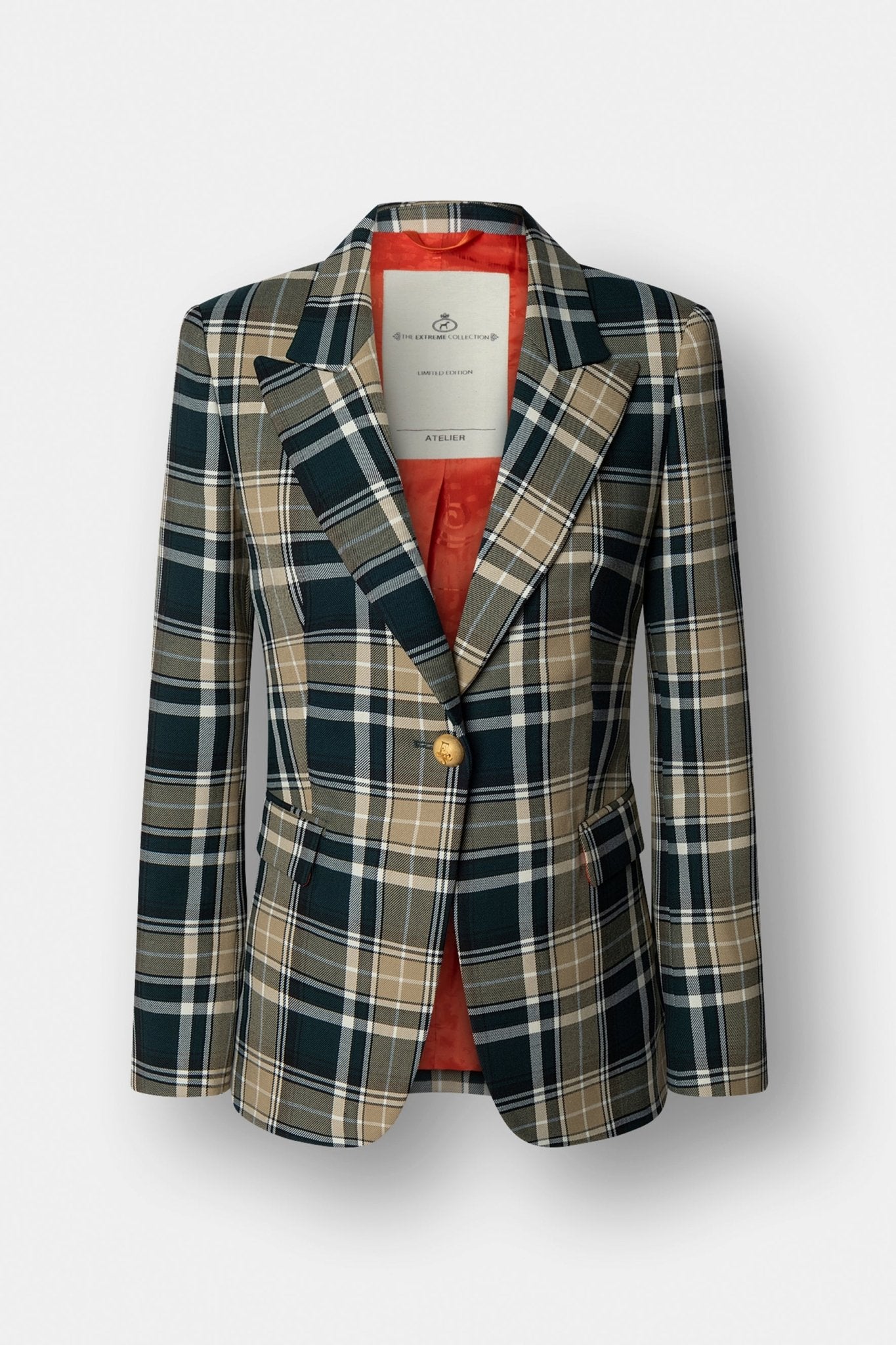 Blazer de cuadros tierra Murray de The Extreme Collection en tonos arena y verde oscuro.